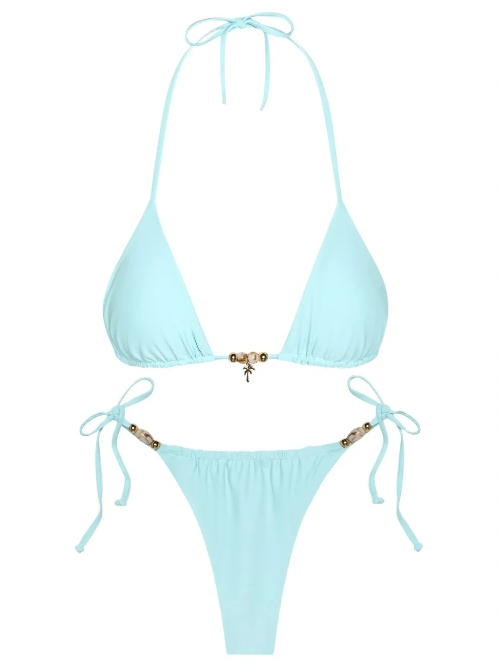 NWT $300 AJA SWIMLINE Selene baby blue pastel thong cheeky adjustable Tie Bikini